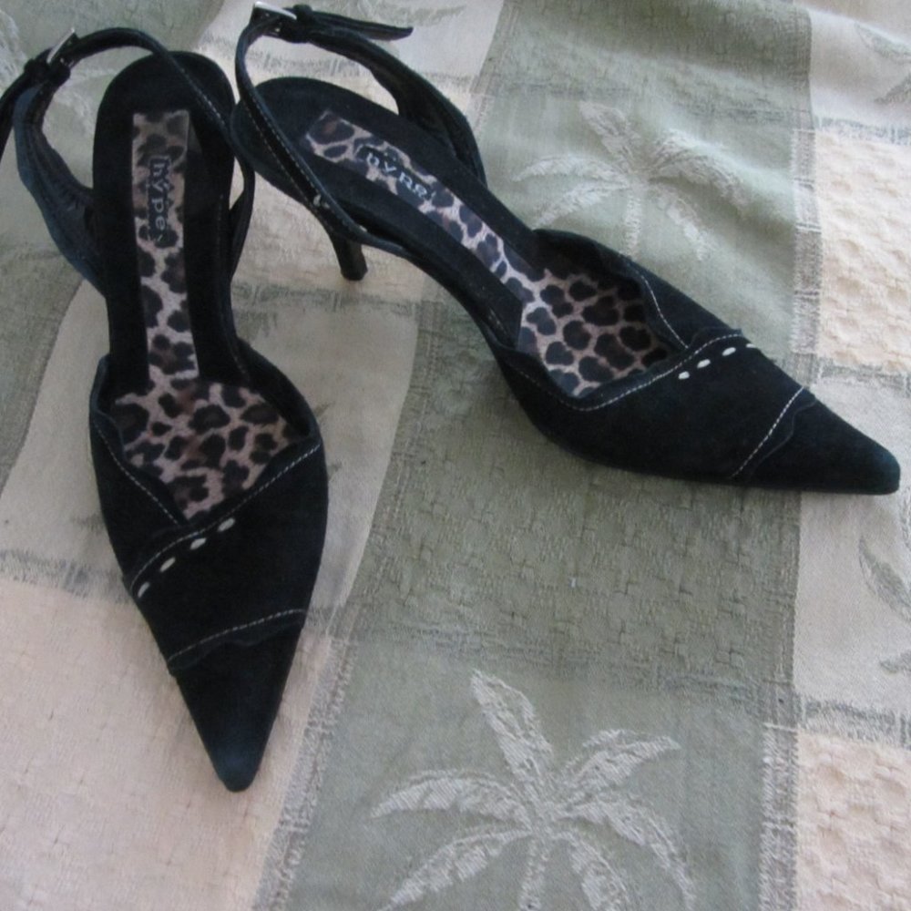 HYPE Black Suede Slingback Pointed Toe size 6 EUC